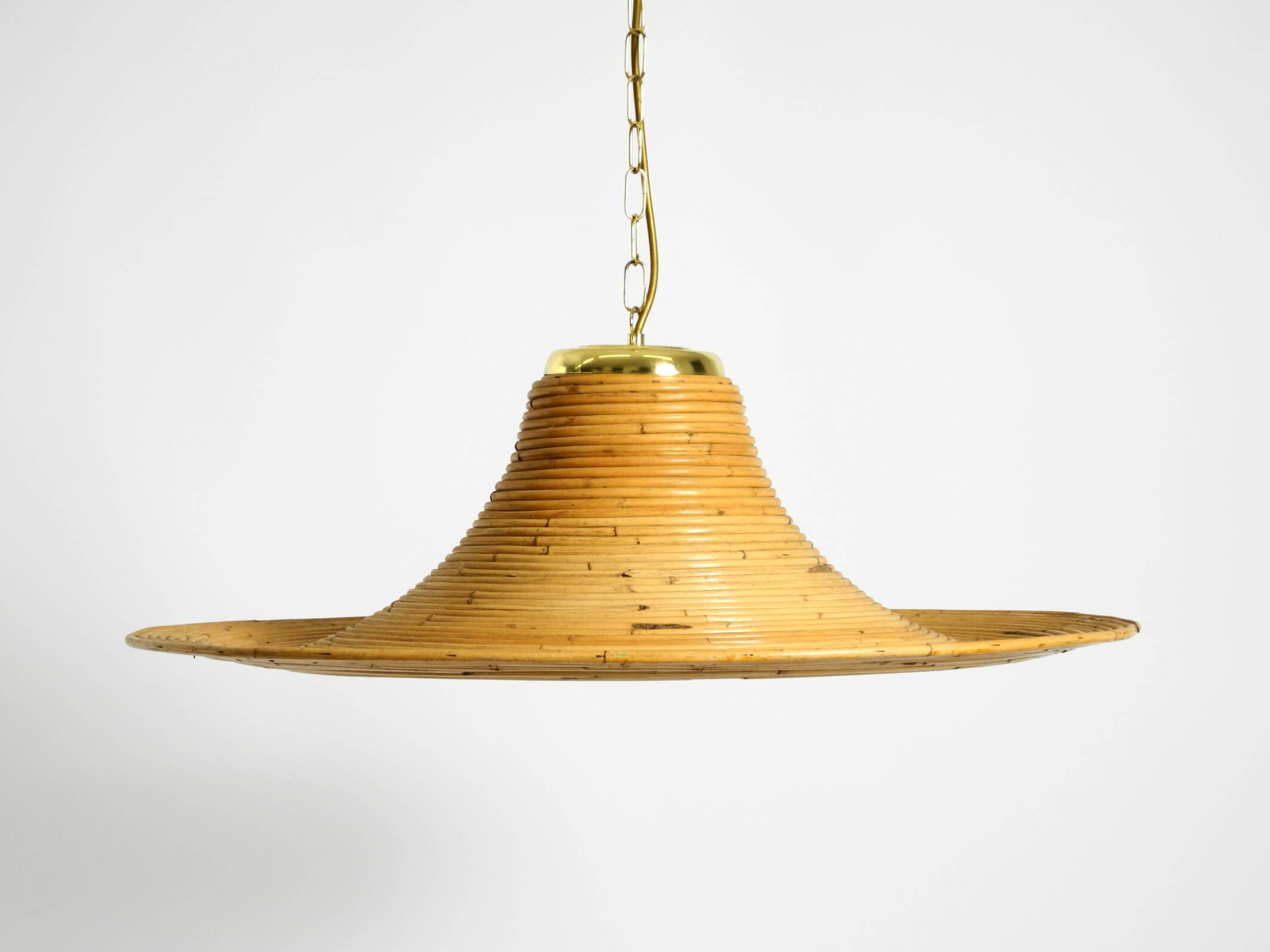 Beautiful, large Italian 1970s bright bamboo wood ceiling pendant lamp