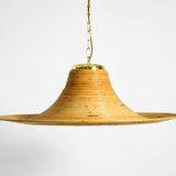 Beautiful, large Italian 1970s bright bamboo wood ceiling pendant lamp