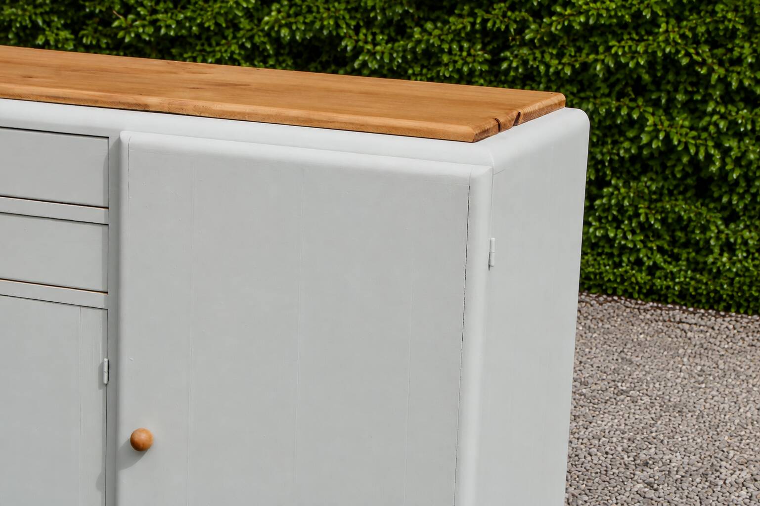 Renovated vintage buffet in Mado style – Celadon Libéron and natural wood – 13