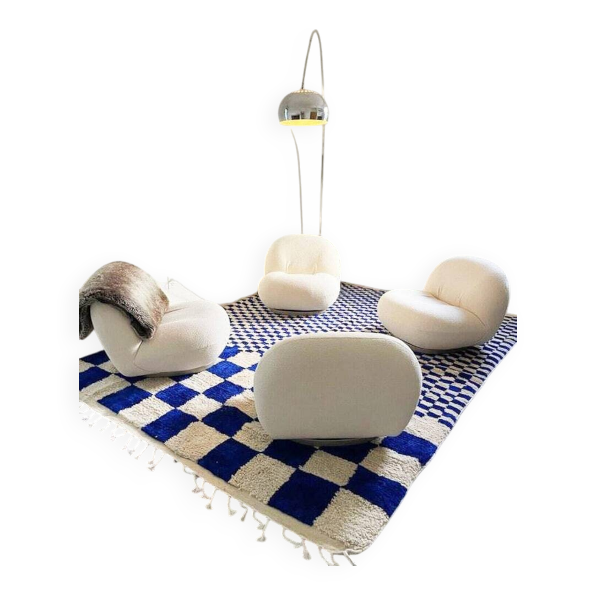 Traditional handmade blue white Berber rug 250cmx150cm