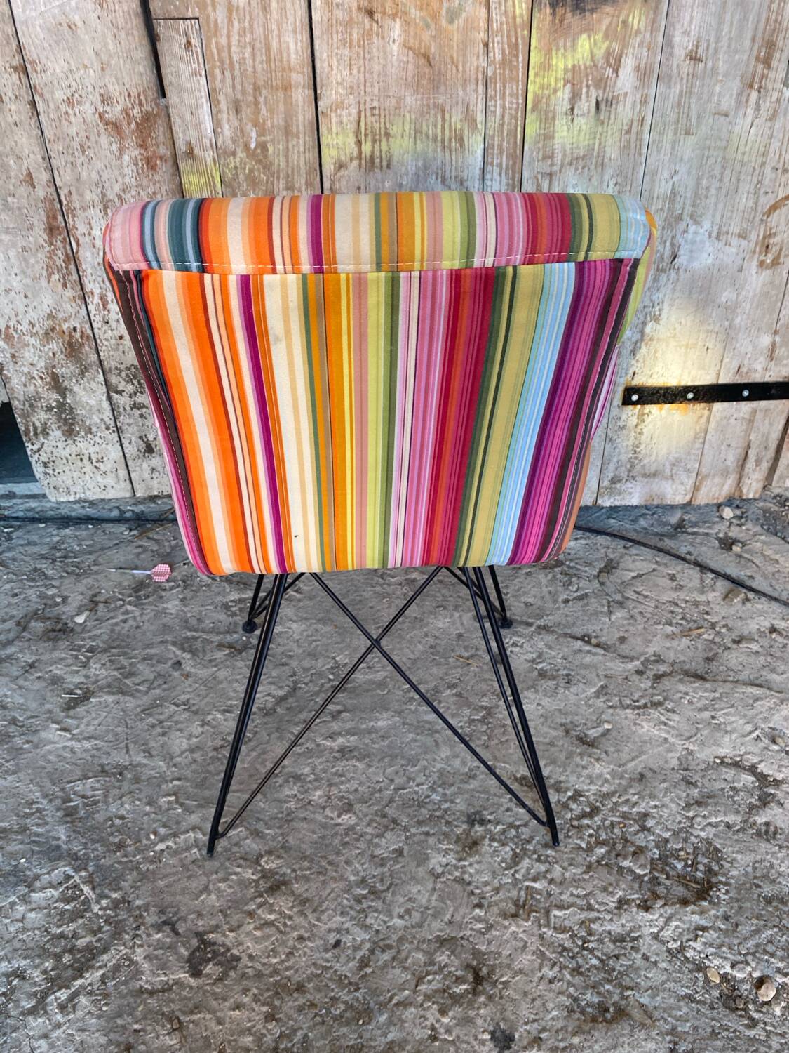 Chair Design Black Metal Base + Multicoloured Fabric Cushion Seat