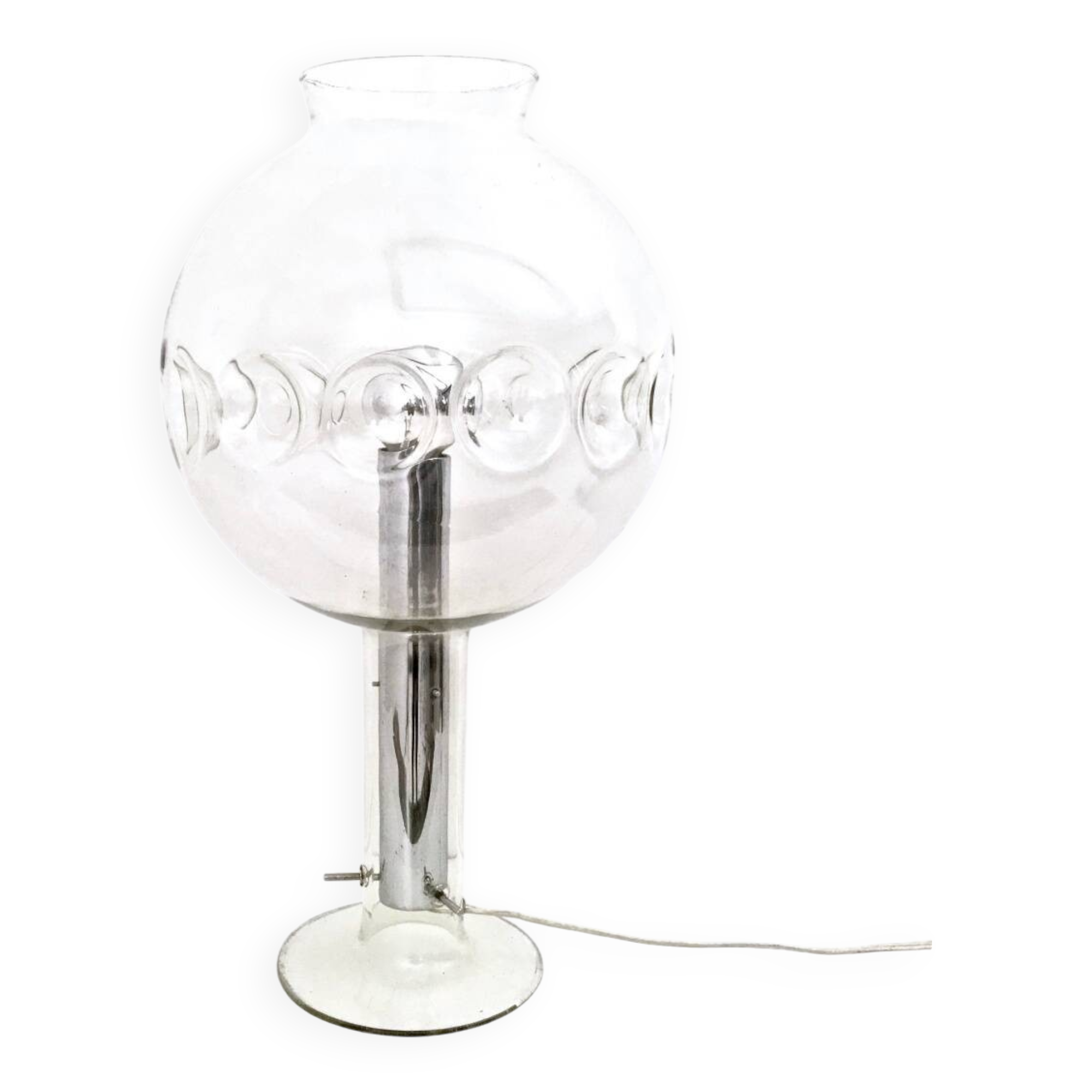 Steel Table Lamp with a Spheric Transparent Murano Glass Lampshade, Italy