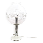 Lampe de table en acier avec abat-jour sphérique en verre de Murano transparent, Italie