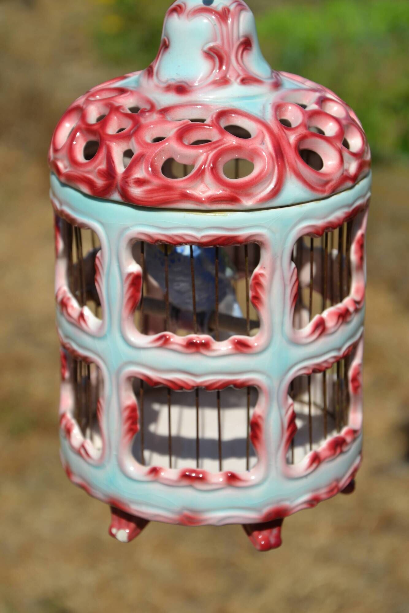 Antique Italian ceramic birdcage