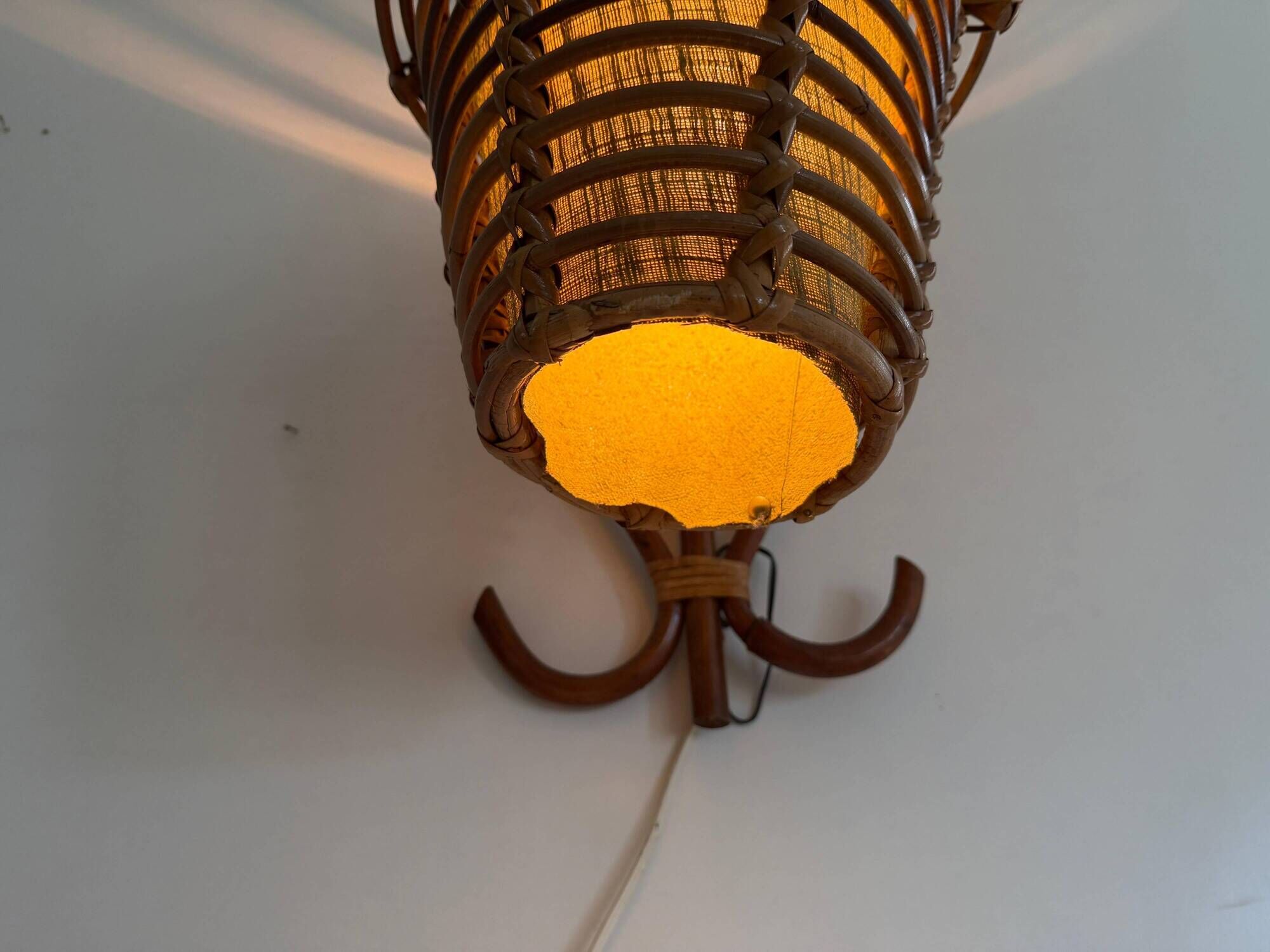 Unique wall lamp in bamboo and fabric, Lantern Design/One, Italy, 1960s