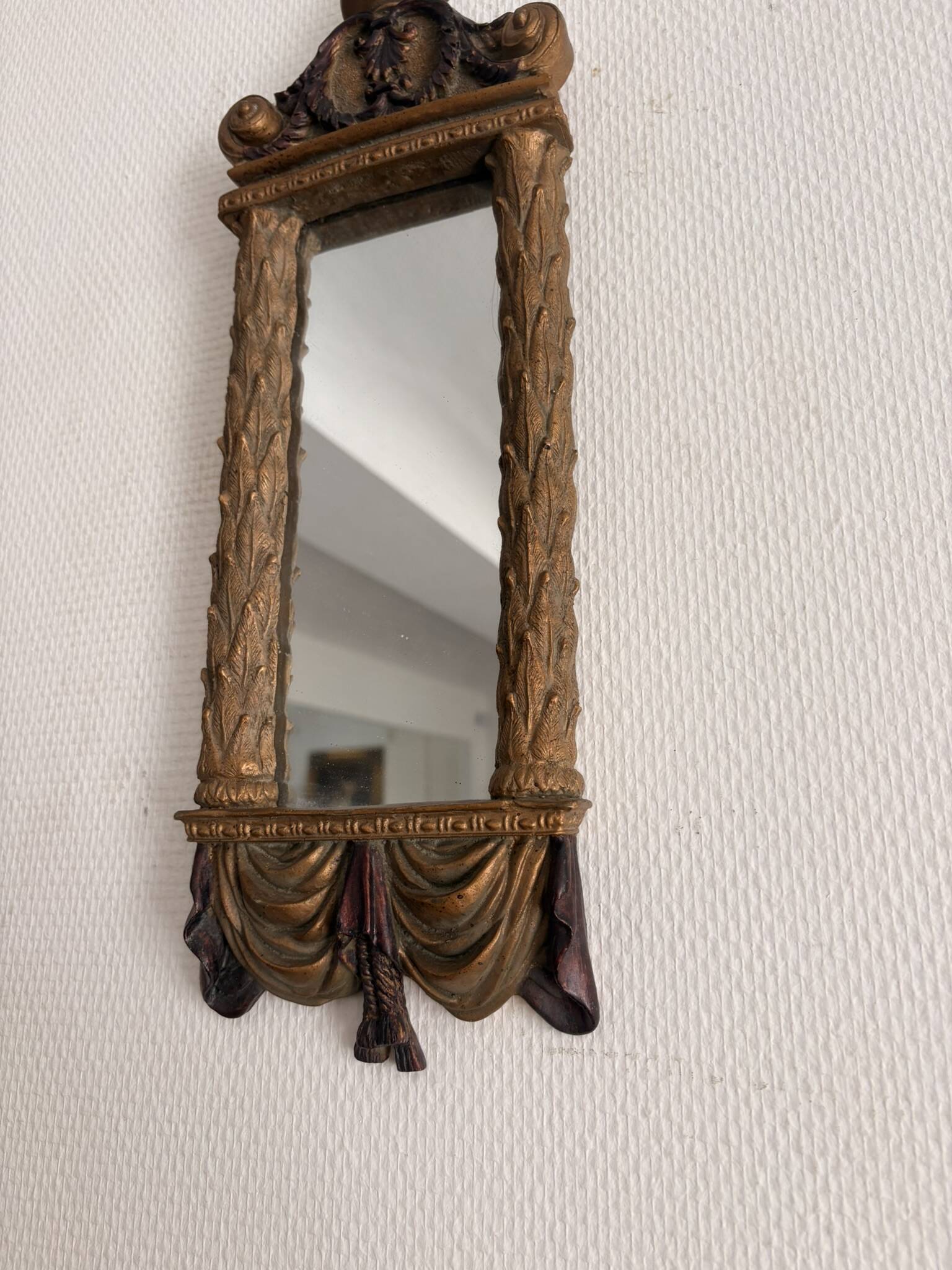 Mirror Witch Trumeau Wall Light Louis XVI Style Vintage Gilded Drapery