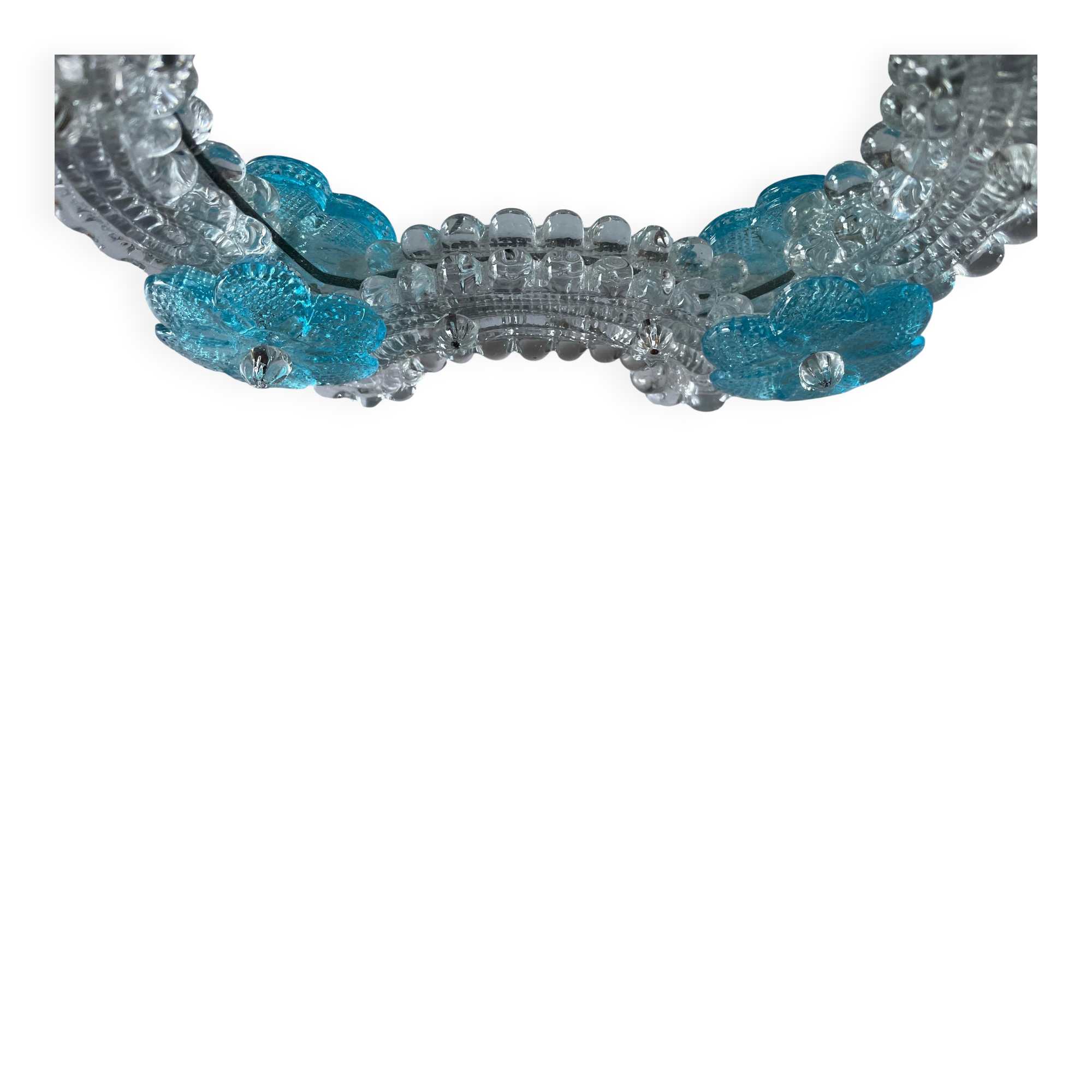 Small blue and white glass table or wall mirror from Murano, 1960s, Italy.
