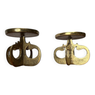 Vintage brutalist metal candle holders, 1970s, set of 2