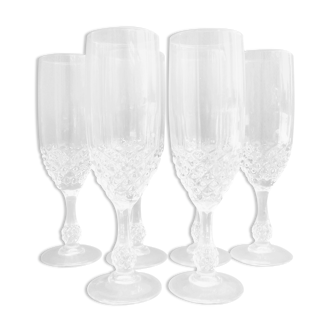 Set of 6 cut crystal champagne flutes