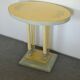 Art Deco oval side table in hand-painted azure blue and yellow wood, 1930s