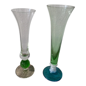 Duo vases verre de bohème - gris blanc