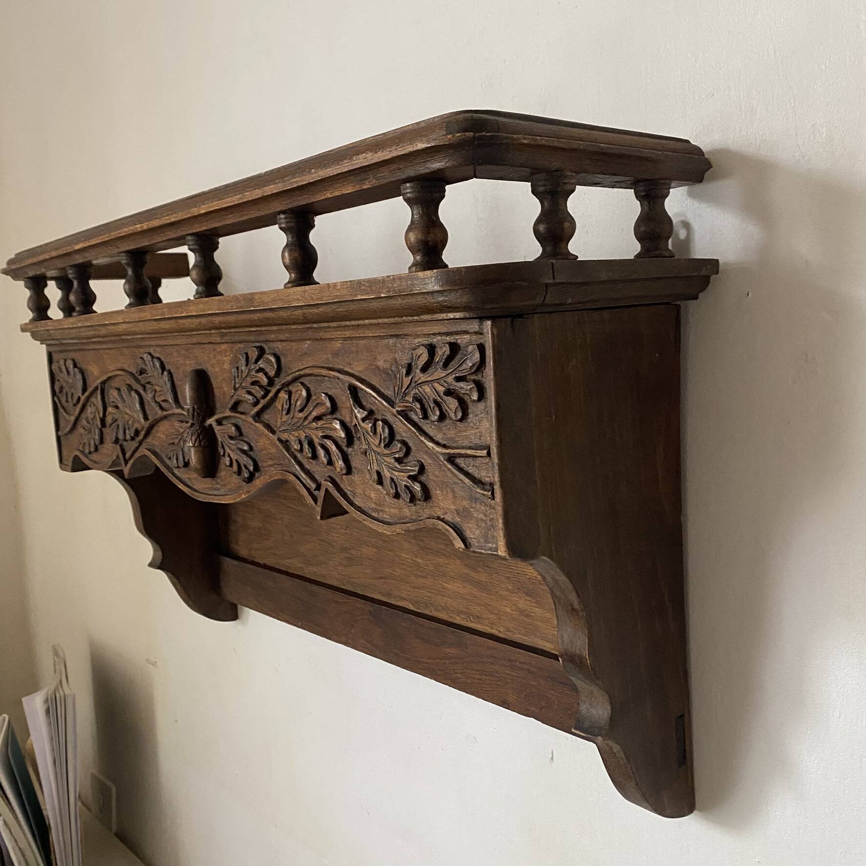 Old carved wooden kitchen shelf