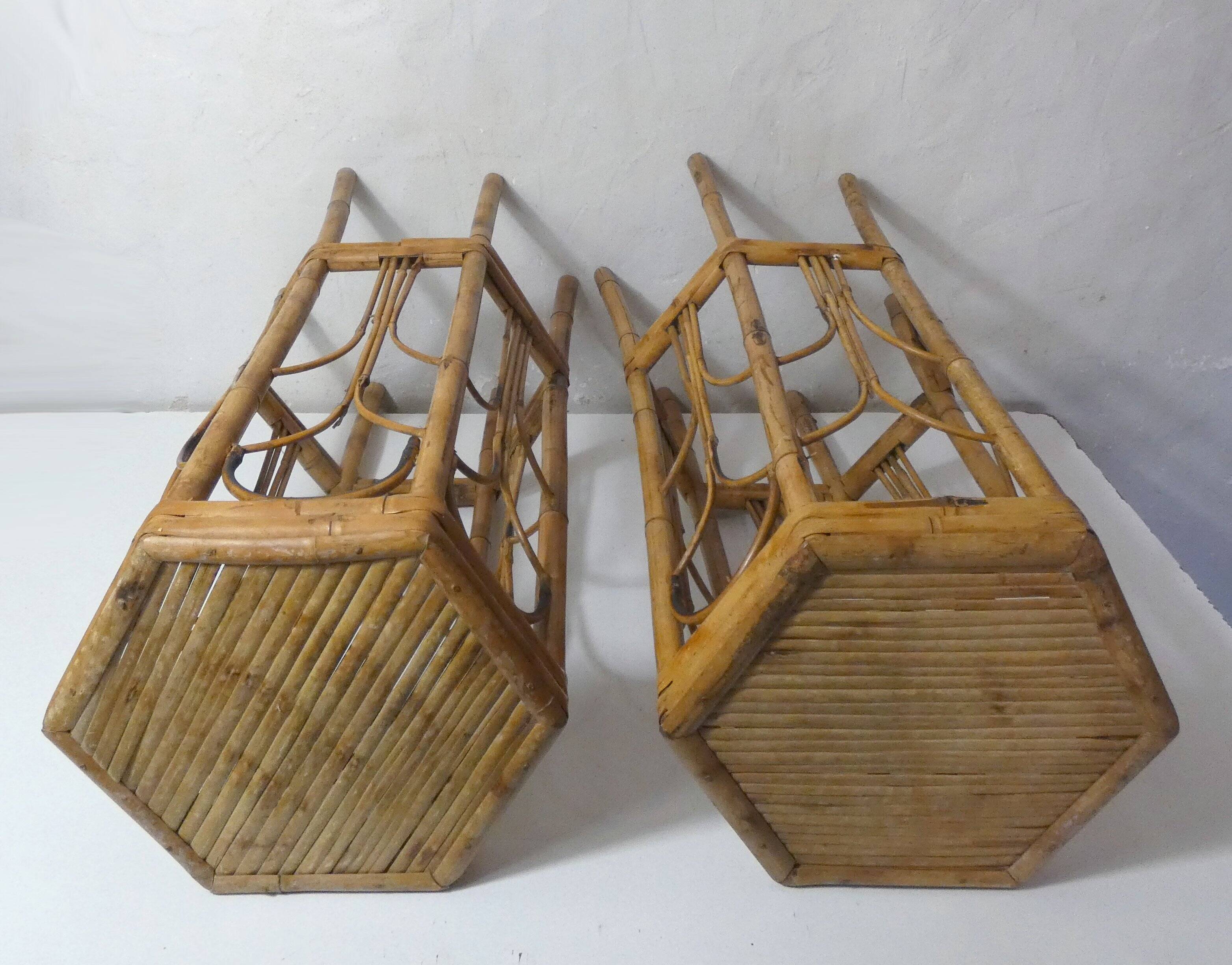 Set of 2 vintage rattan stools