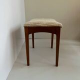 Siège ottoman repose-pieds en teck et tissu écru