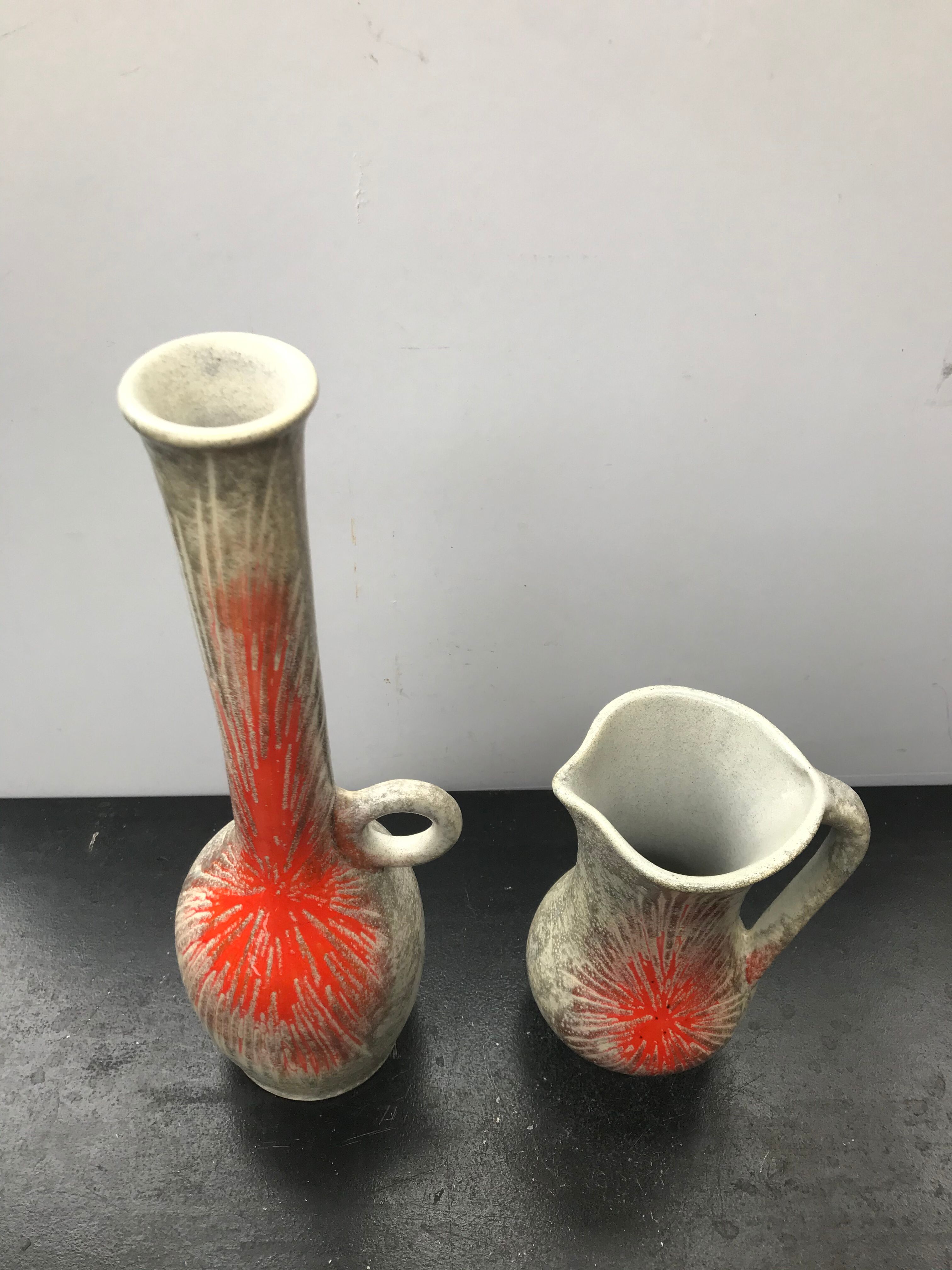 Pair Of Old Vase Ceramics Orange Orange 70s Vintage