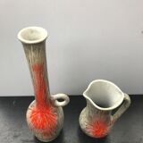 Pair Of Old Vase Ceramics Orange Orange 70s Vintage