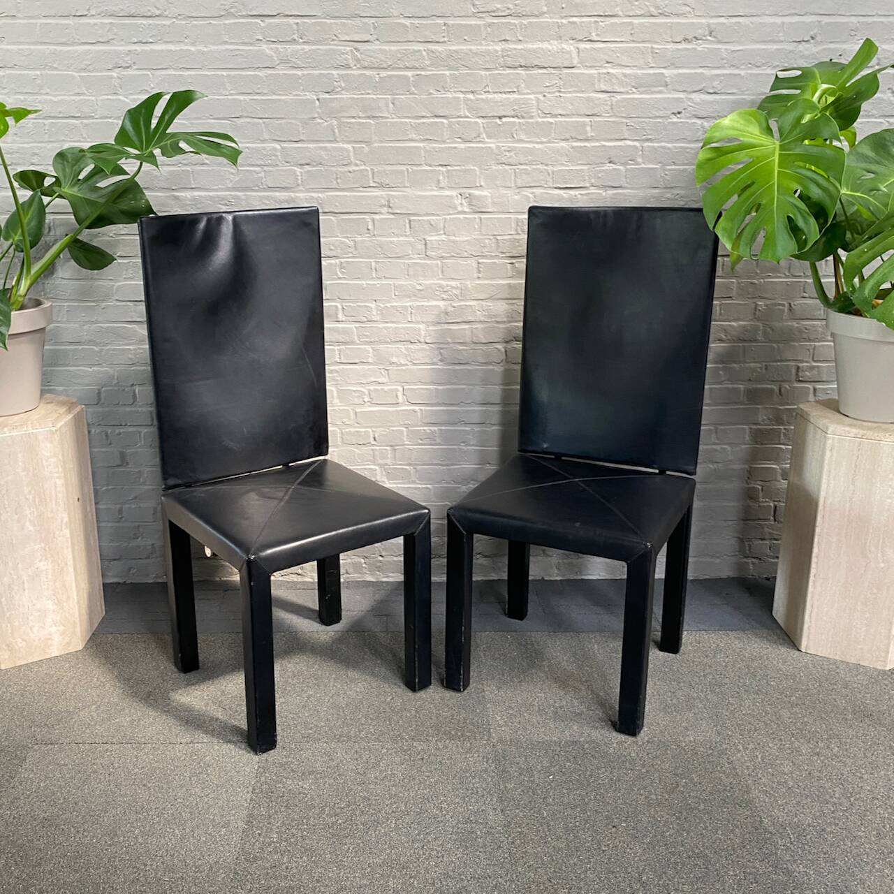 PAIR BLACK LEATHER ARCALLA CHAIRS FOR B&B ITALIA BY PAOLO PIVA - 1990'S