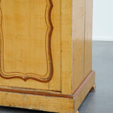 Antique wooden 1-door hallway/nightstand with a light marble top