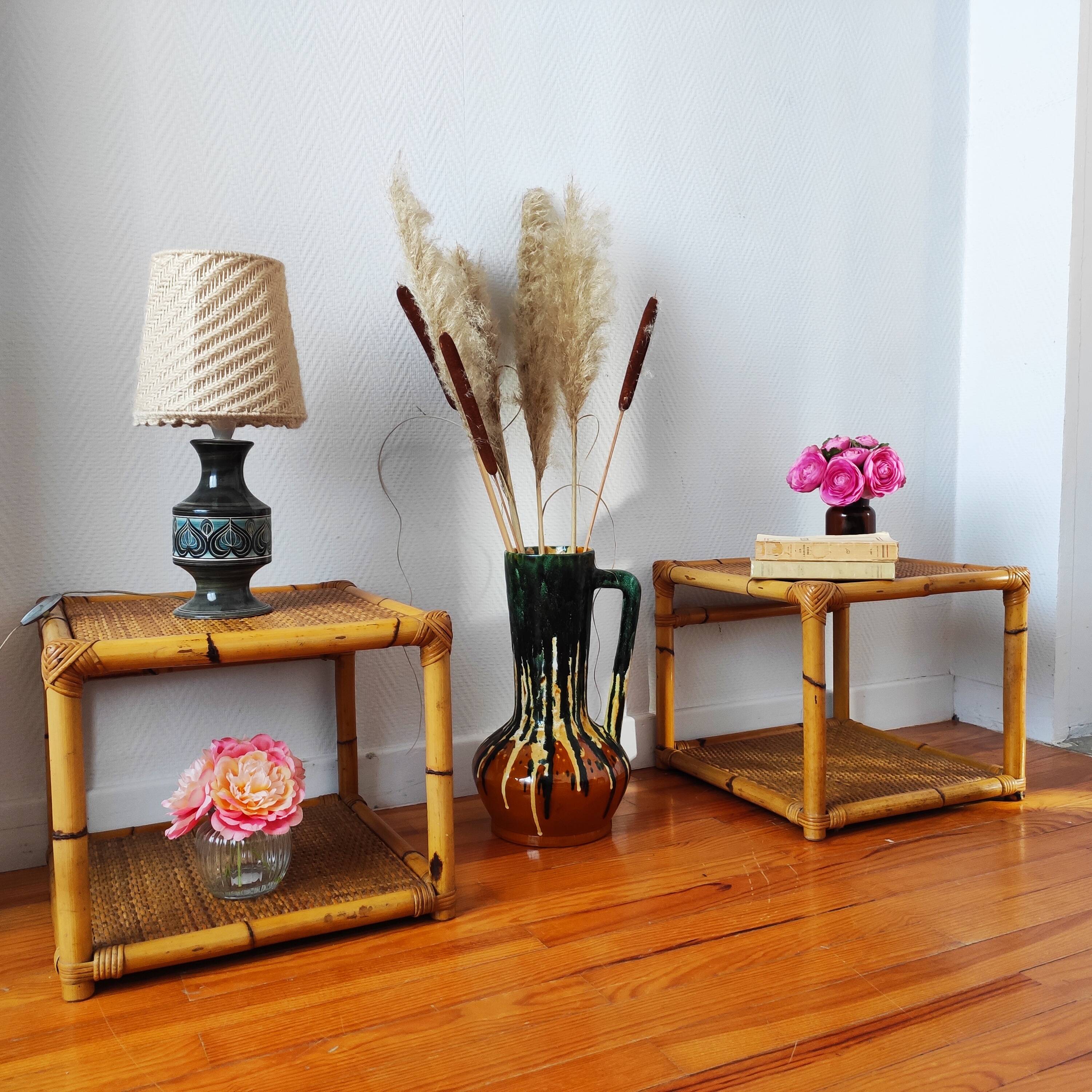 Pair of rattan end table bedside tables