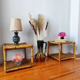 Pair of rattan end table bedside tables