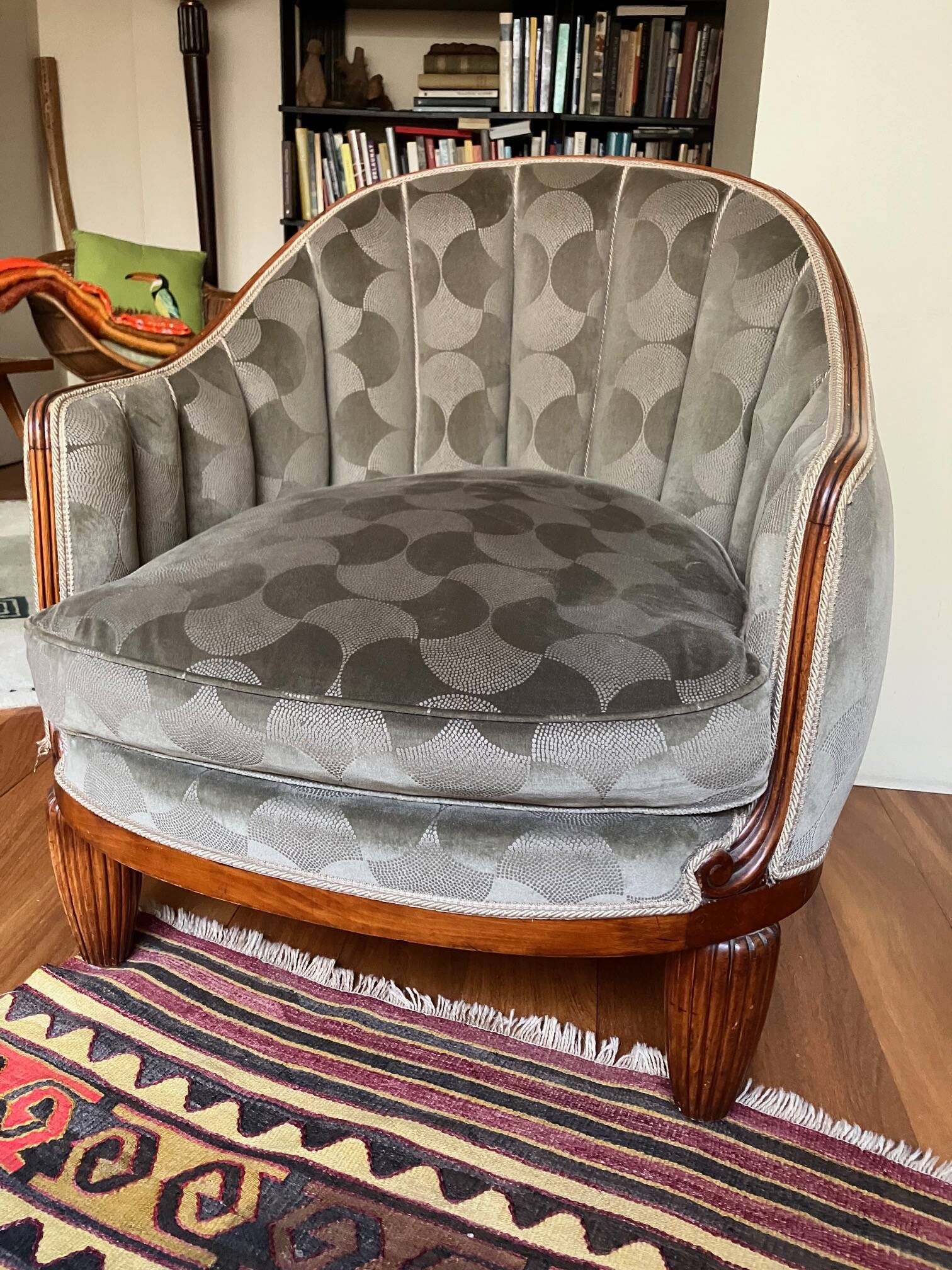 1930s armchair, grey velvet, designer fabric