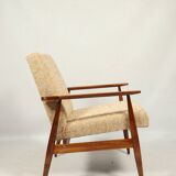 Fauteuil de salon vintage jaune bohème, style milieu du siècle