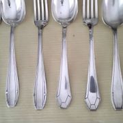Set of 4 x 2 metal silver-plated table cutlery by SFAM and Orbrille.