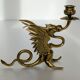 Large Brass Candlestick - Mythological Winged Griffin Dragon - Gothic