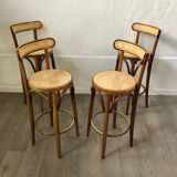Set of 04 high stools canned bentwood