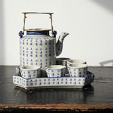 Chinese Qing style tea service porcelain calligraphy "Epitaph" vintage