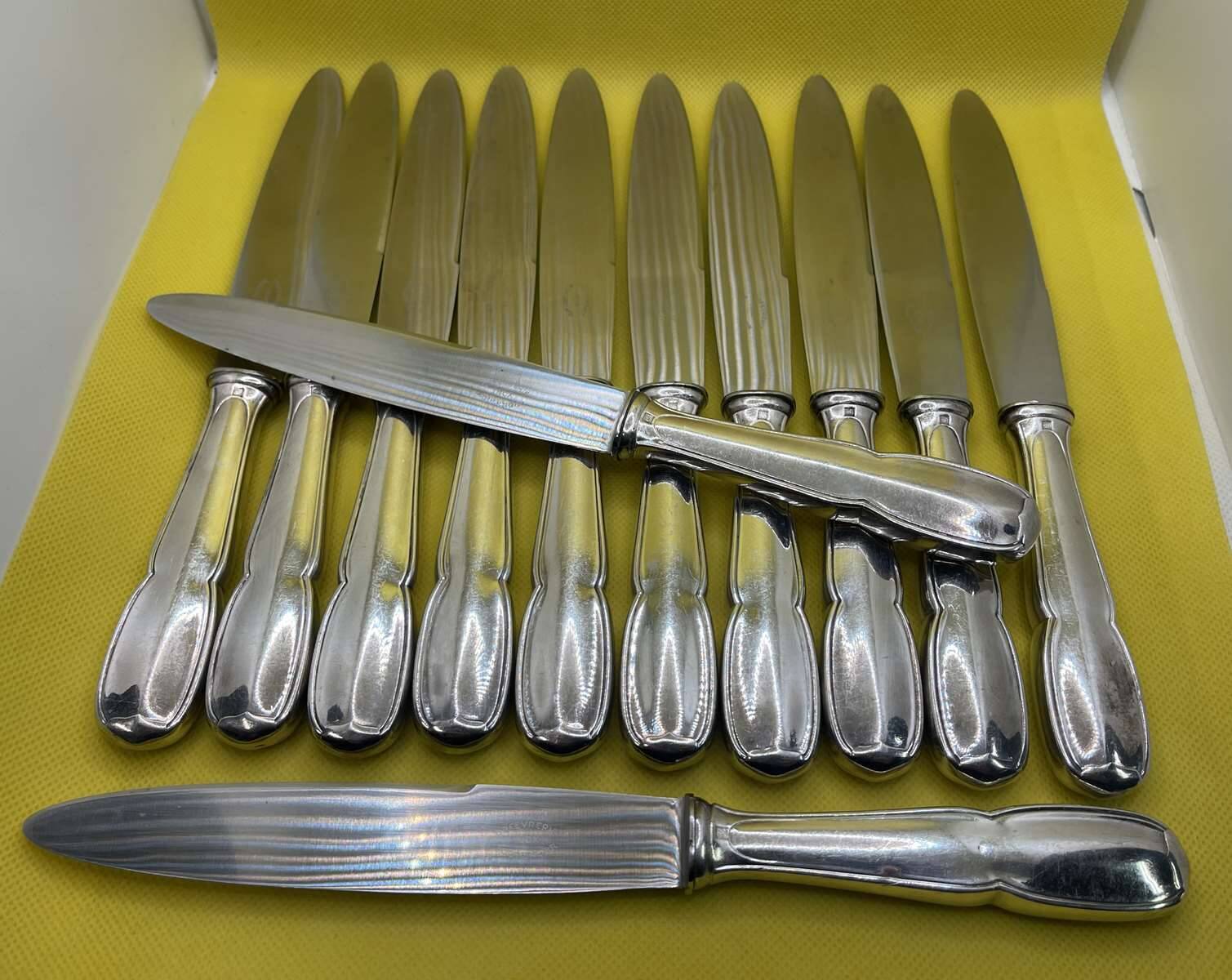Set of 12 large BOULENGER knives in silver metal