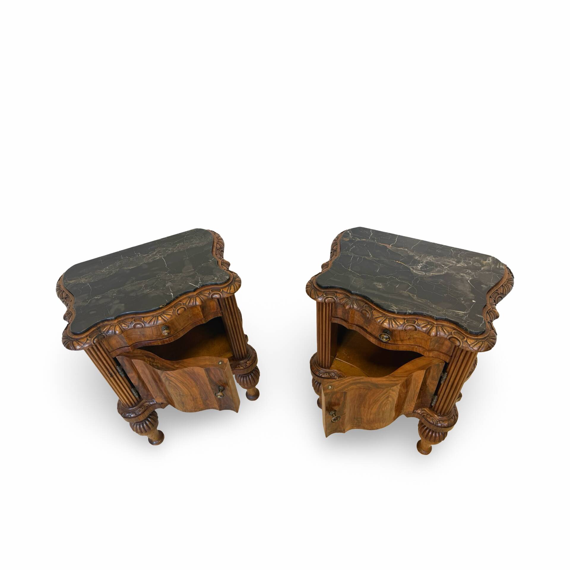 art deco walnut serpentine nightstands, 1920s