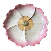 Coupe ou centre de table rose/églantine XIXe 19e barbotine