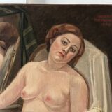 Oil painting on canvas of a nude woman in Art Deco style, old portrait.