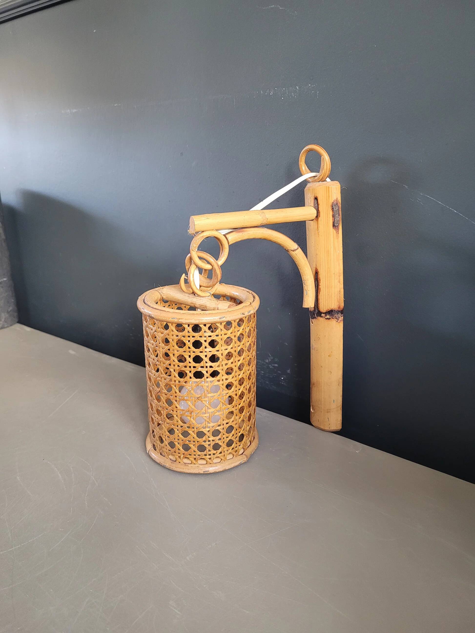Vintage bamboo and cane wall light