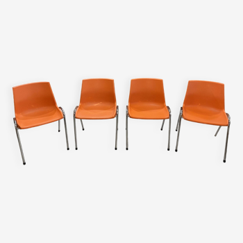 Lot de 4 chaises vintage en plastique orange du designer belge JP Edmonds-Alt pour OVP Belgium, 1970