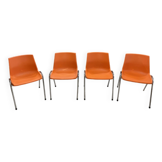 Set of 4 vintage orange plastic chairs by Belgian designer JP Edmonds-Alt for OVP Belgium, 1970s