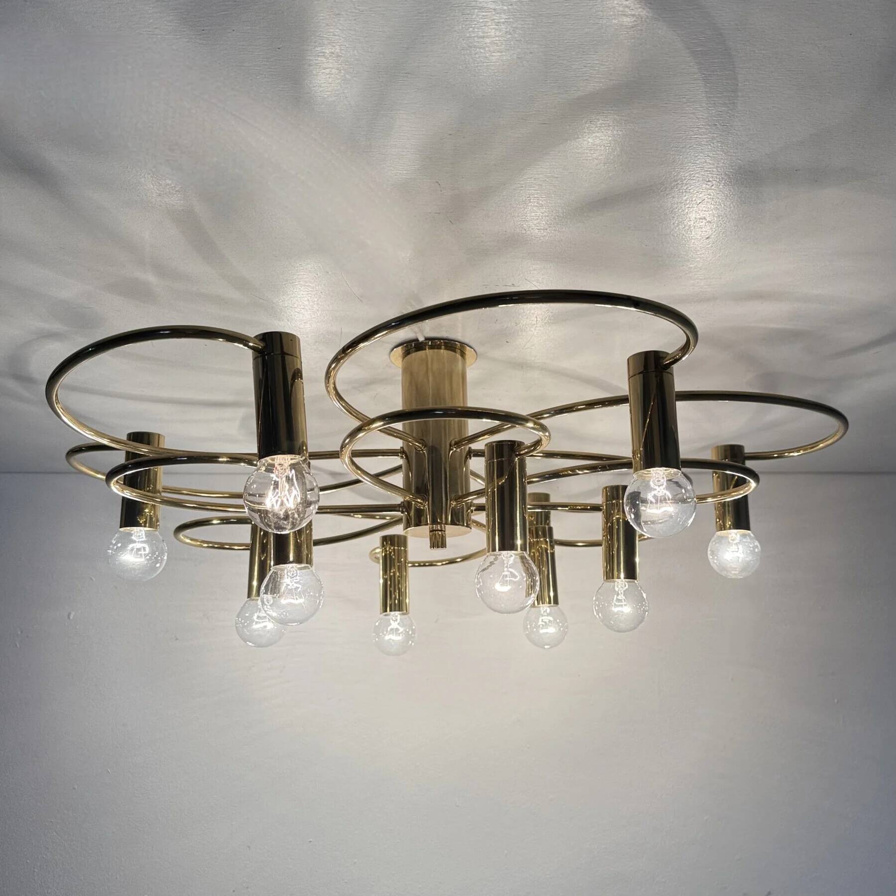 Leola sculptural brass 12-light ceiling or wall flush mount, 1970s