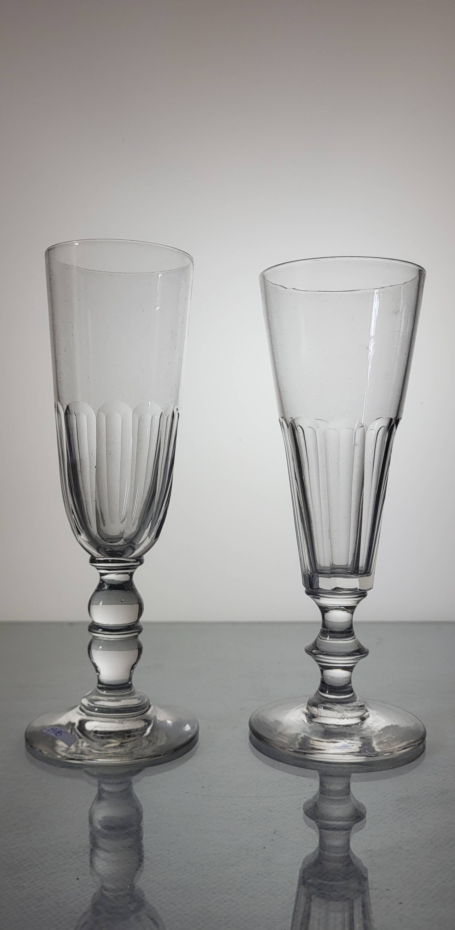 6 19th century champagne flutes / mismatched