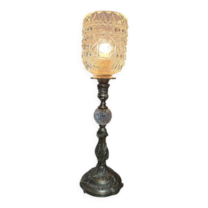 Lampe pied laiton et - boule verre