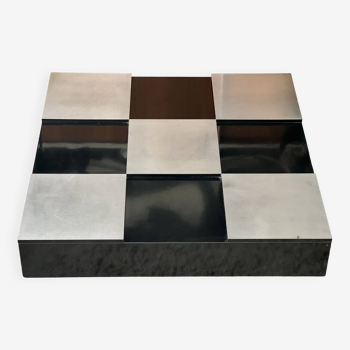 Black lacquer and brushed steel coffee table 1970