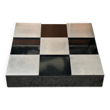 Table basse laque noire et acier brossé 1970