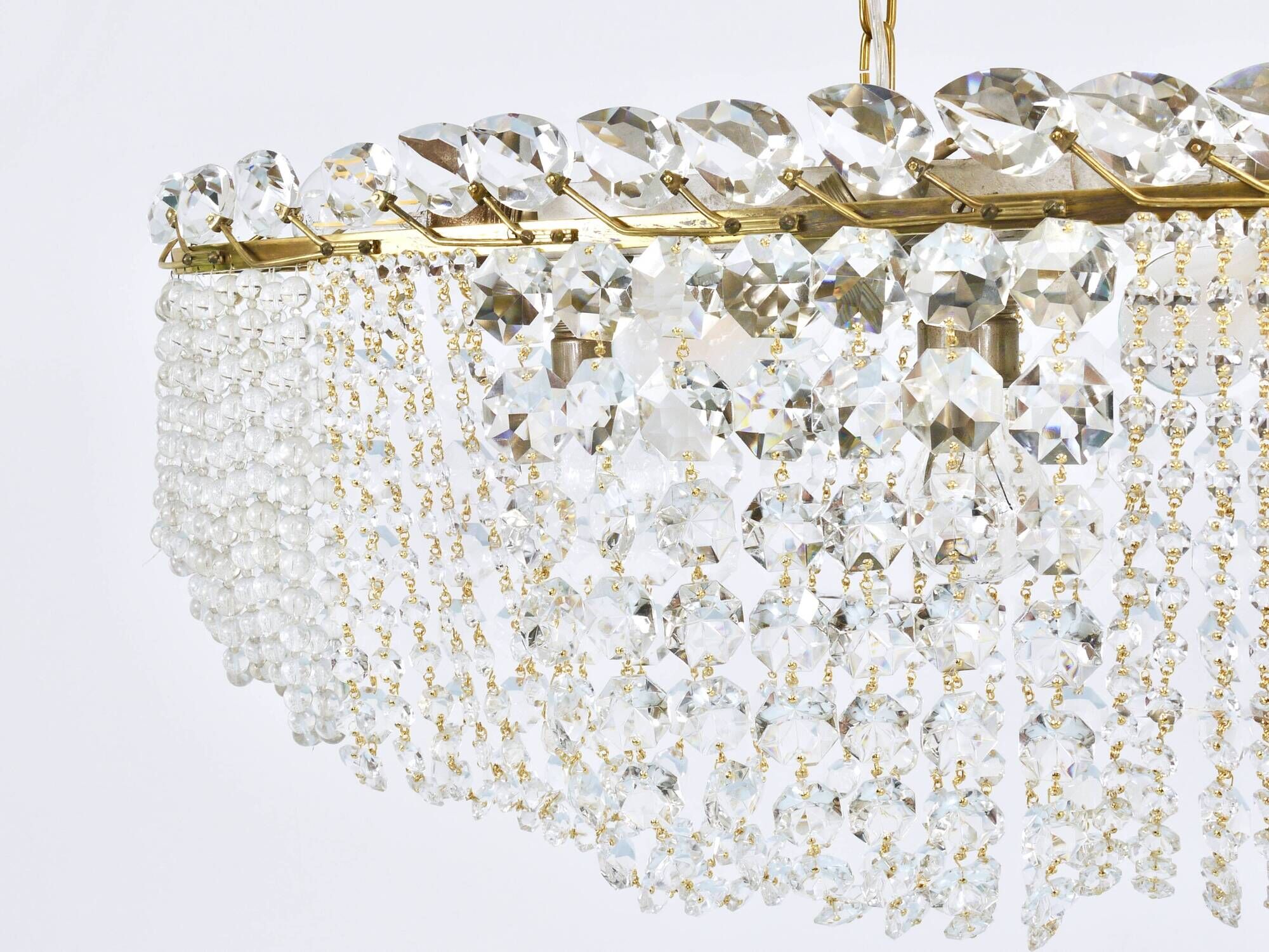 J.T. Kalmar Josef Frank 58" Zeppelin Crystal and Brass Chandelier, Vienna, 1950s