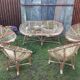Set of 4 armchairs and 1 vintage rattan bench (5 pieces) inseparable.
