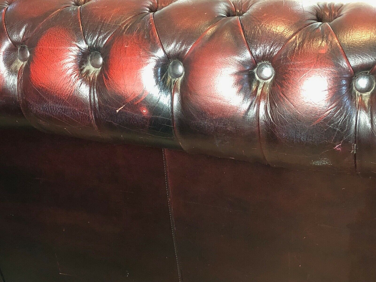 English 20th century leather Chesterfield sofa 4 seater oxblood red