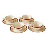 Set of 4 white, red and gold porcelain teacups, Ceranord