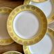 Set of 10 vintage white, yellow and gold dinner plates