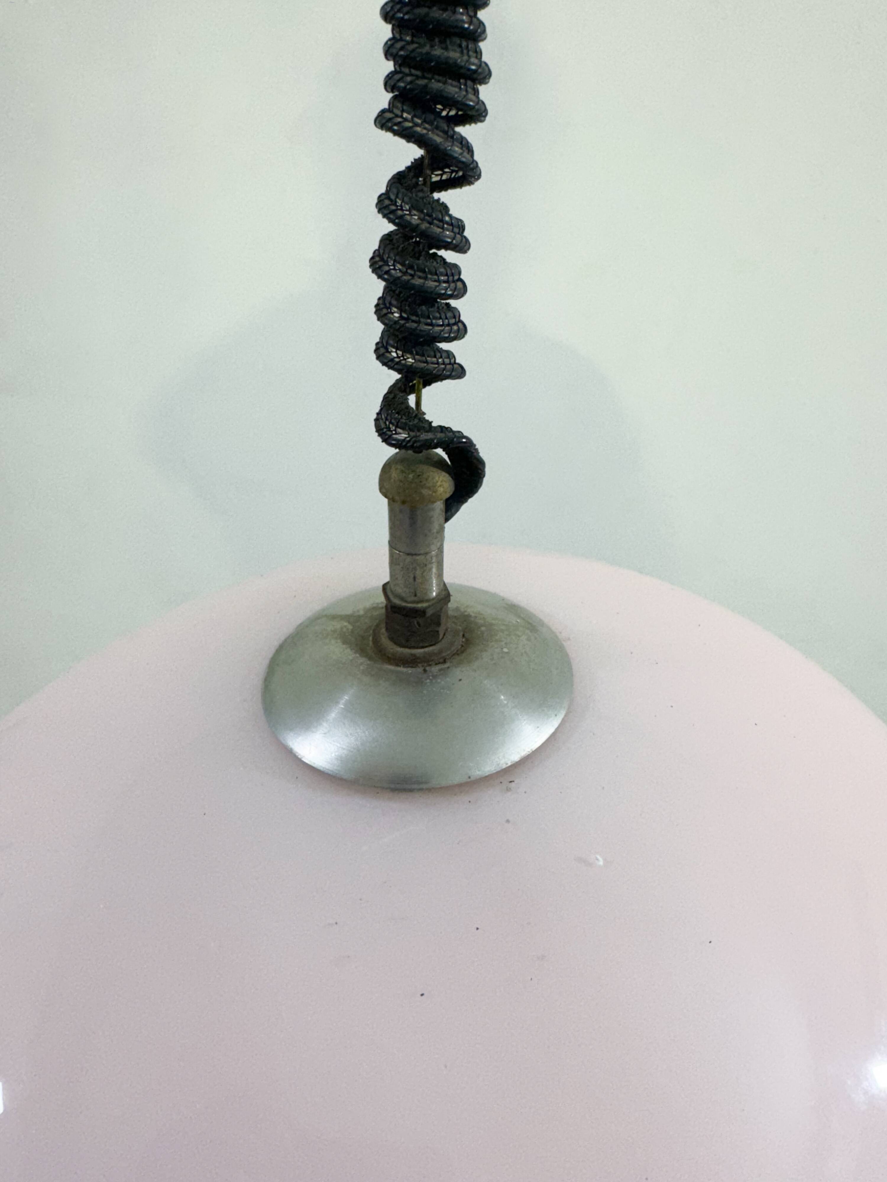 Mid-century Murano Glass White and Orange Suspension model "Eclisse" by Carlo Nason for Mazzega, Ita