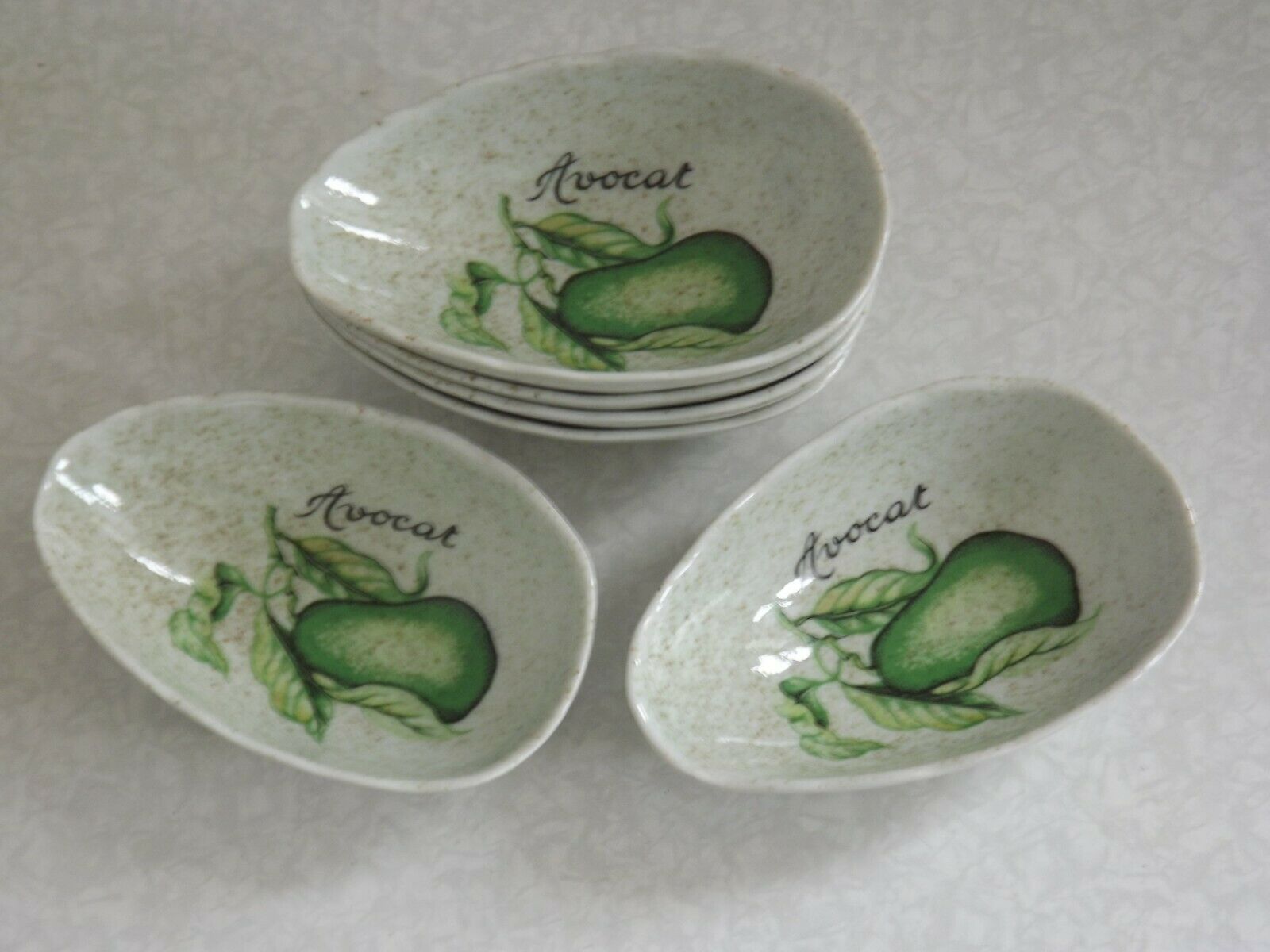 Set of 6 French Vintage Decorated Avocado Serving Dishes By Carte Blanche