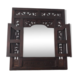 Vintage Indonesian teak shuttered mirror